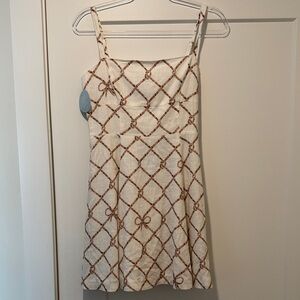 Hill House Margot Mini Dress Nautical Trellis, Sand Size Small